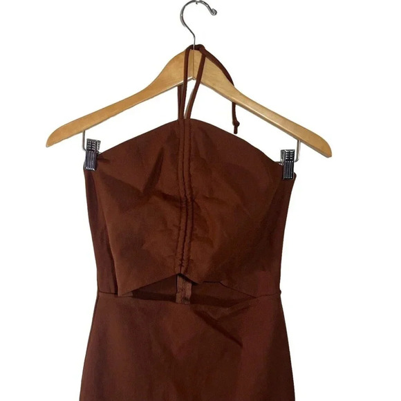 Fashion Nova NWT Dressed To Impress You Maxi Dress Chestnut Brown Cutout Long - Picture 3 of 7